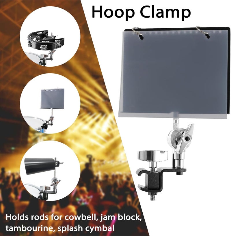 RANMING Drum Set Mounting Clamp Drum Hoop Mount Music Stand Clamp for Snare Drums and Toms Drum Set Clamp with Straight-Shaped Sheet Music Arm ,Drum Set Extension Mount for Percussion Instruments - Image 3